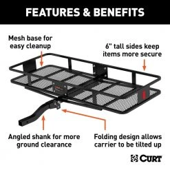 CURT 500 lb. Capacity 60 in. x 24 in. Black Steel Basket Hitch Cargo Carrier (Folding 2 in. Shank) -Automotive Sales curt hitch cargo carriers 18153 40 1000
