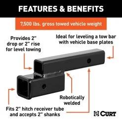 CURT Receiver Hitch Adapter (2 in. Shank 2 in. Drop 7,500 lbs.) -Automotive Sales curt other auto parts 45797 4f 1000