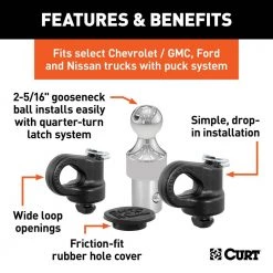 CURT OEM Puck System 2-5/16 in. Gooseneck Kit, Chevrolet, Ford, GMC, Nissan (38K) -Automotive Sales curt other auto parts 60639 4f 1000