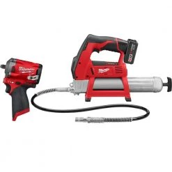 Milwaukee M12 12V Li-Ion Cordless Grease Gun Kit with Stubby 3/8 in. Impact Wrench, One 3.0 Ah Battery, Charger and Tool Bag