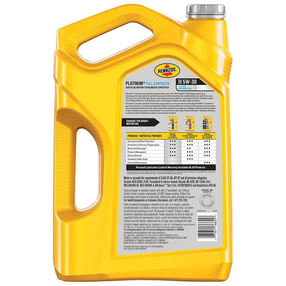 Pennzoil Platinum SAE 5W-30 Full Synthetic Motor Oil 5 Qt. 4 Pennzoil Platinum SAE 5W-30 Full Synthetic Motor Oil 5 Qt. - Image 2