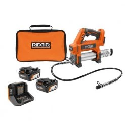 RIDGID 18V Cordless Grease Gun with (2) 4.0 Ah Batteries, 18V Charger, and Bag