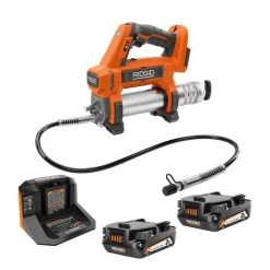 RIDGID 18V Cordless Grease Gun Kit with 2.0 Ah Battery and Charger with 18V Lithium-Ion 2.0 Ah Battery and Charger Kit