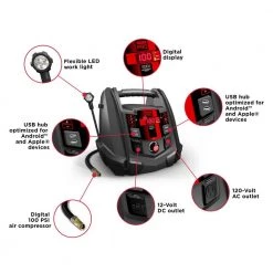 Schumacher Electric Schumacher Pro Automotive 12-Volt 1200 Peak Amp Jump Starter and Portable Power Station with 100-PSI Air Compressor -Automotive Sales schumacher electric jump starters spr1631 44 1000