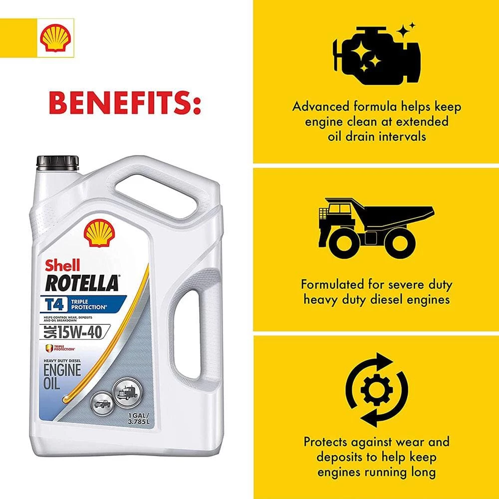 Shell Rotella T4 Triple Protection SAE 15W-40 Diesel Motor Oil 1 Gal. 4 Shell Rotella T4 Triple Protection SAE 15W-40 Diesel Motor Oil 1 Gal. - Image 2