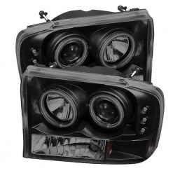Spyder Auto Ford F250 Super Duty 99-04 / Ford Excursion 00-04 1PC Projector Headlights - Version 2 - CCFL Halo - LED - Black Smoke