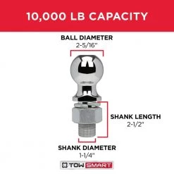 TowSmart Class 4 10,000 lb. 2-5/16 in. Ball Diameter, 1-1/4 in. Shank Diameter, 2-1/2 in. Shank Length Chrome Trailer Hitch Ball -Automotive Sales towsmart hitch balls 1240 1d 1000