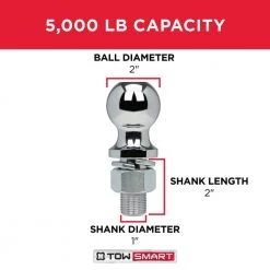 TowSmart Class 3 5,000 lb. 2 in. Ball Diameter, 1 in. Shank Diameter, 2 in. Shank Length Chrome Trailer Hitch Ball -Automotive Sales towsmart hitch balls 713 1d 1000