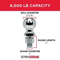 TowSmart Class 4 6,000 lb. 2-5/16 in. Ball Diameter, 1 in. Shank Diameter, 2 in. Shank Length Chrome Trailer Hitch Ball -Automotive Sales towsmart hitch balls 714 1d 1000