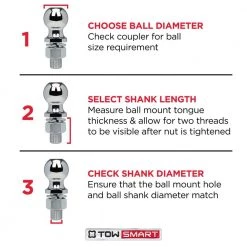 TowSmart Class 1 2,000 lb. 1-7/8 in. Ball Diameter, 3/4 in. Shank Diameter, 2-3/8 in. Shank Length Chrome Trailer Hitch Ball -Automotive Sales towsmart hitch balls 717 77 1000