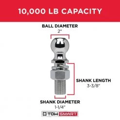 TowSmart Class 4 10,000 lb. 2 in. Ball Diameter, 1-1/4 in. Shank Diameter, 3-3/8 in. Shank Length Chrome Trailer Hitch Ball -Automotive Sales towsmart hitch balls 723 1d 1000