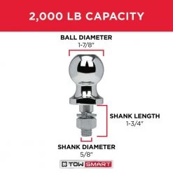 TowSmart Class 1 2,000 lb. 1-7/8 in. Ball Diameter, 5/8 in. Shank Diameter, 1-3/4 in. Shank Length Chrome Trailer Hitch Ball -Automotive Sales towsmart hitch balls 729 1d 1000