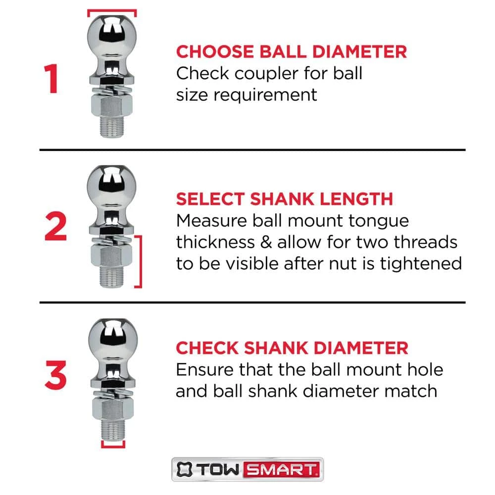 TowSmart Class 3 5,000 lb. 2 in. Ball Diameter, 1 in. Shank Diameter, 3 in. Shank Length Chrome Trailer Hitch Ball 9 TowSmart Class 3 5,000 lb. 2 in. Ball Diameter, 1 in. Shank Diameter, 3 in. Shank Length Chrome Trailer Hitch Ball - Image 7