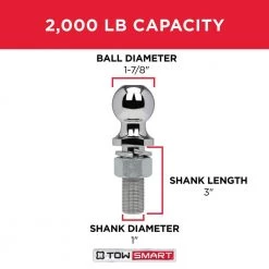 TowSmart Class 1 2,000 lb. 1-7/8 in. Ball Diameter, 1 in. Shank Diameter, 3 in. Shank Length Chrome Trailer Hitch Ball -Automotive Sales towsmart hitch balls 766 1d 1000