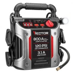 Vector 800 Peak Amp Jump Starter, 120 PSI Air Compressor, Three USB Charging Ports, Rechargeable